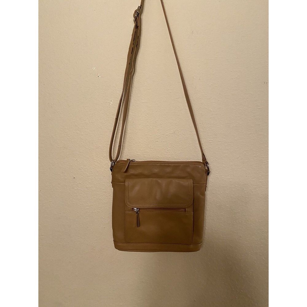GIANI BERNINI Nappa Venice leather crossbody organizer Purse- Brown 10x10". - Picture 2 of 13